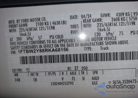 2024 Ford Transit-350 from USA, damaged, VIN 1FTBW2Y88RKA68156